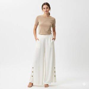 ASTRID Tencel Viscose Linen Blend Wide Leg Pull On Pants Side Pockets NWT Sz XL